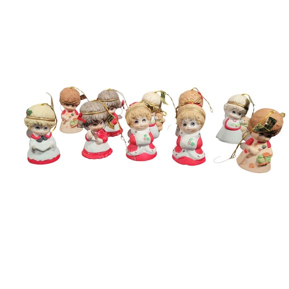 Vintage Lot of 10 Lil Chimers Porcelain Doll Bell Ornaments by Jasco in Orig Box - Picture 1 of 10